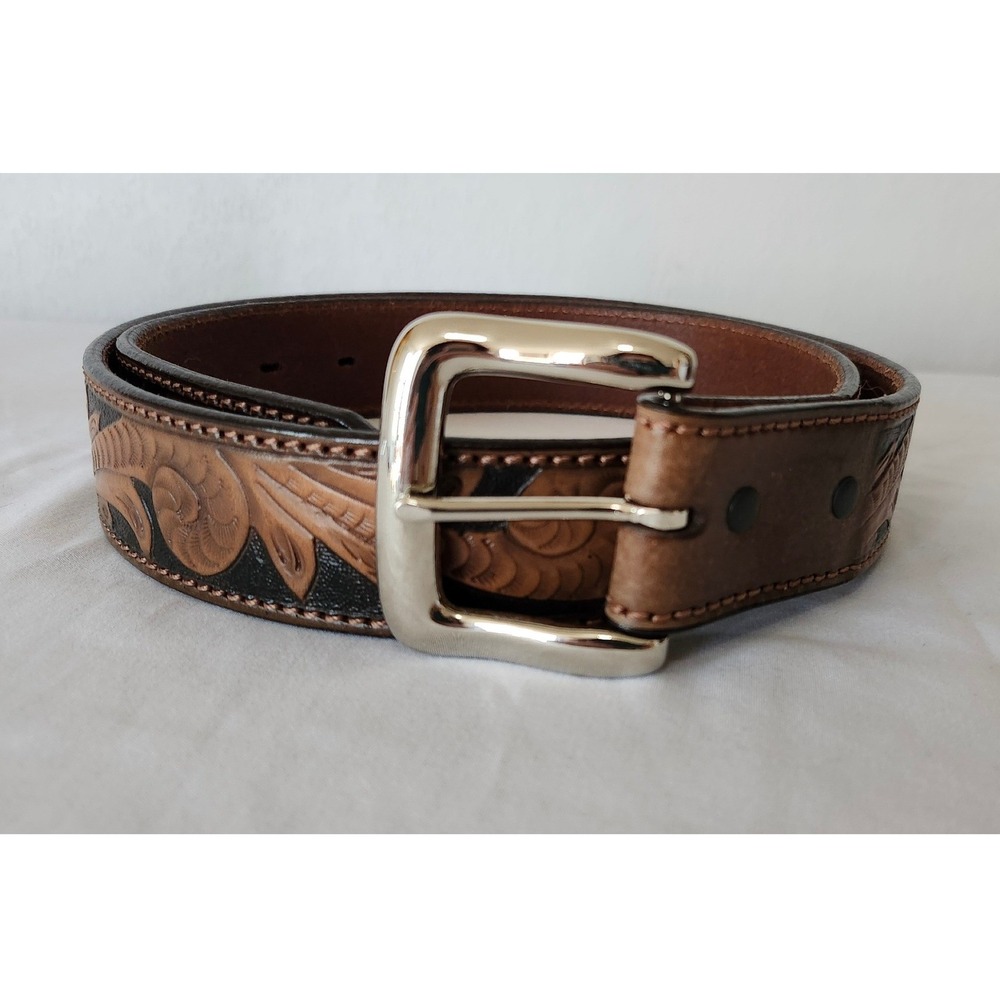 Resistol Mens Brown Floral Tooled Leather Western Belt 38 Heritage R1201820